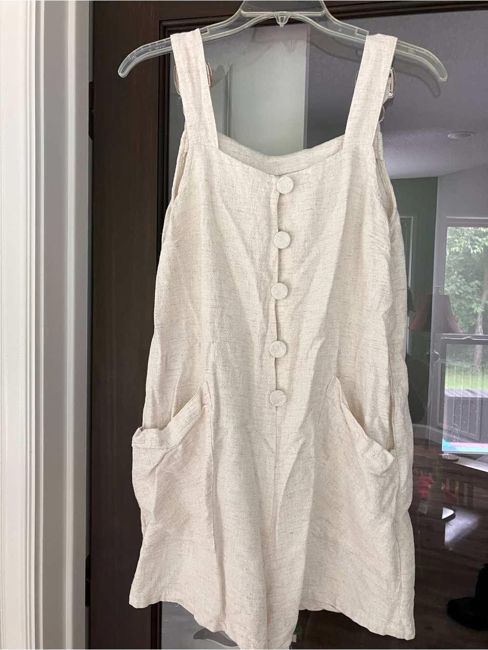 Cream Button-Front Linen Romper Size M 8-10